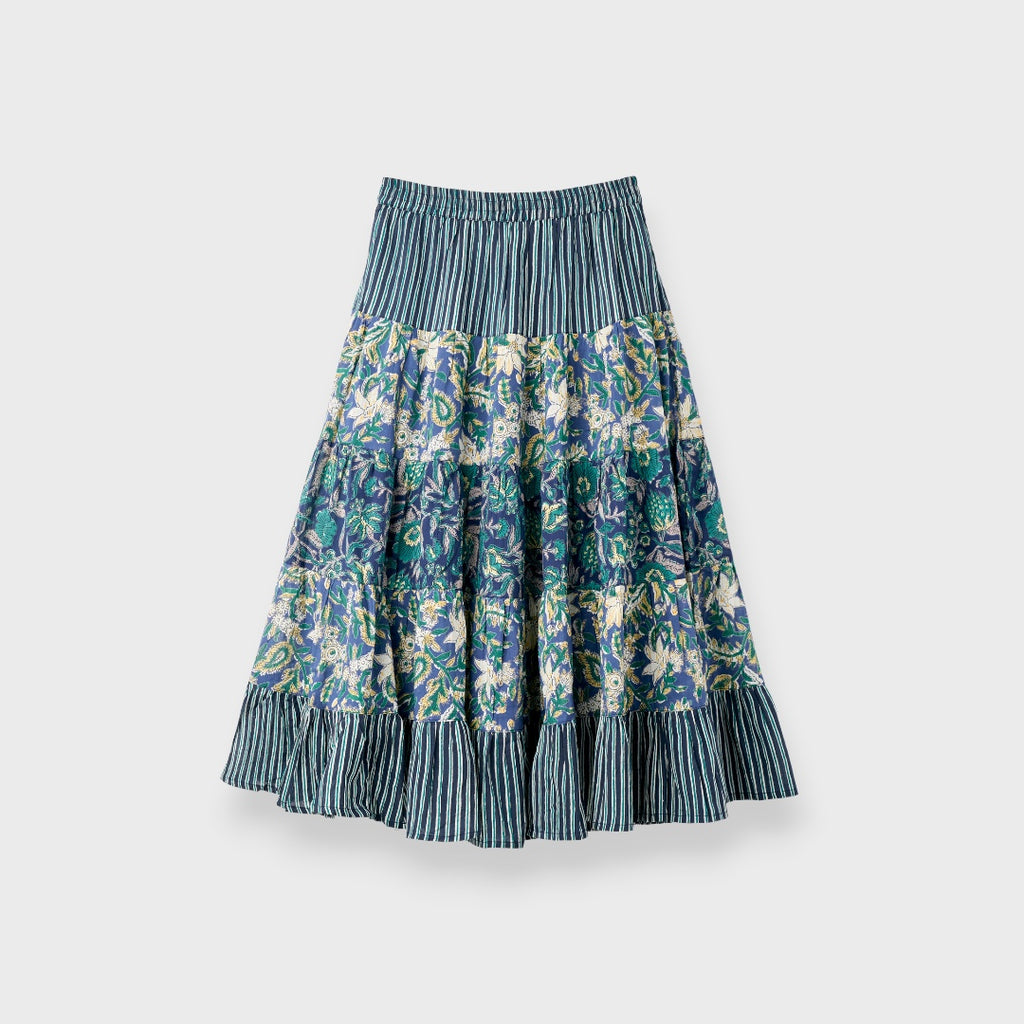 PATCHWORK FLORAL TIERED SKIRT – FLOWY EVERYDAY SKIRT WITH MIXED PRINT CHARM