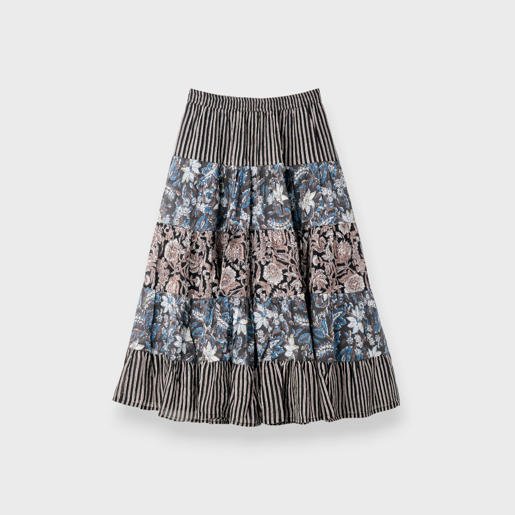 PATCHWORK FLORAL TIERED SKIRT – FLOWY EVERYDAY SKIRT WITH MIXED PRINT CHARM