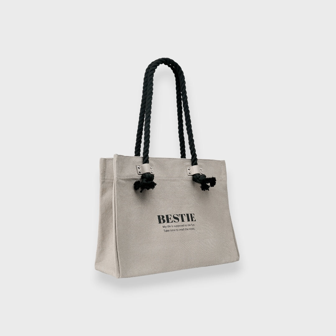 LADIES CANVAS ROPE HANDLE TOTE BAG