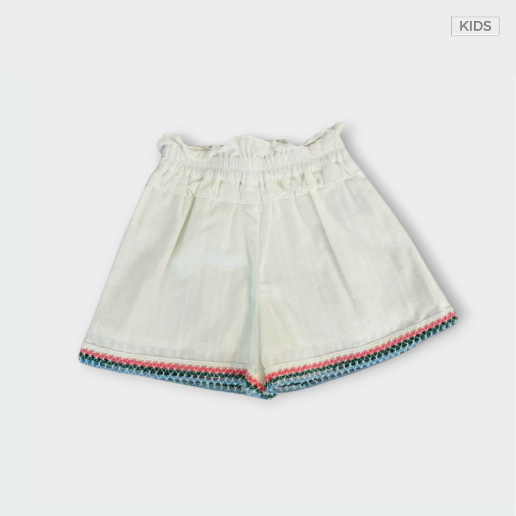 Kids กางเกงขาสั้นเด็กสีขาว แต่งขอบสีรุ้ง น่ารักละมุน ใส่แล้วสดใสทั้งวัน