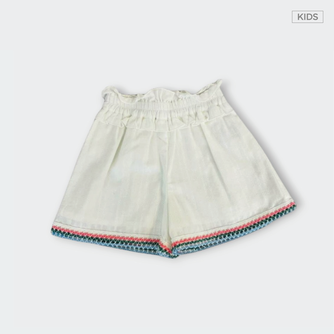 Kids กางเกงขาสั้นเด็กสีขาว แต่งขอบสีรุ้ง น่ารักละมุน ใส่แล้วสดใสทั้งวัน