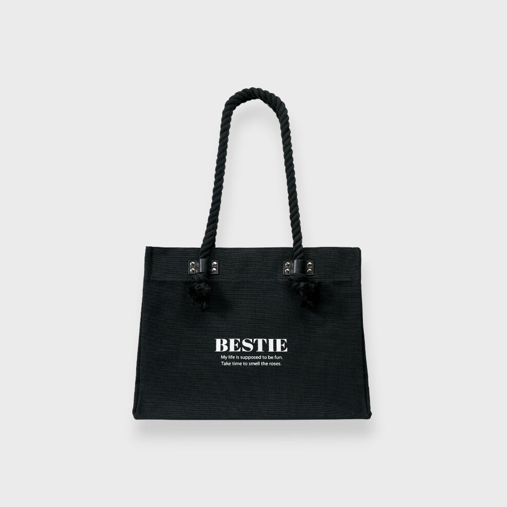LADIES CANVAS ROPE HANDLE TOTE BAG BLACK