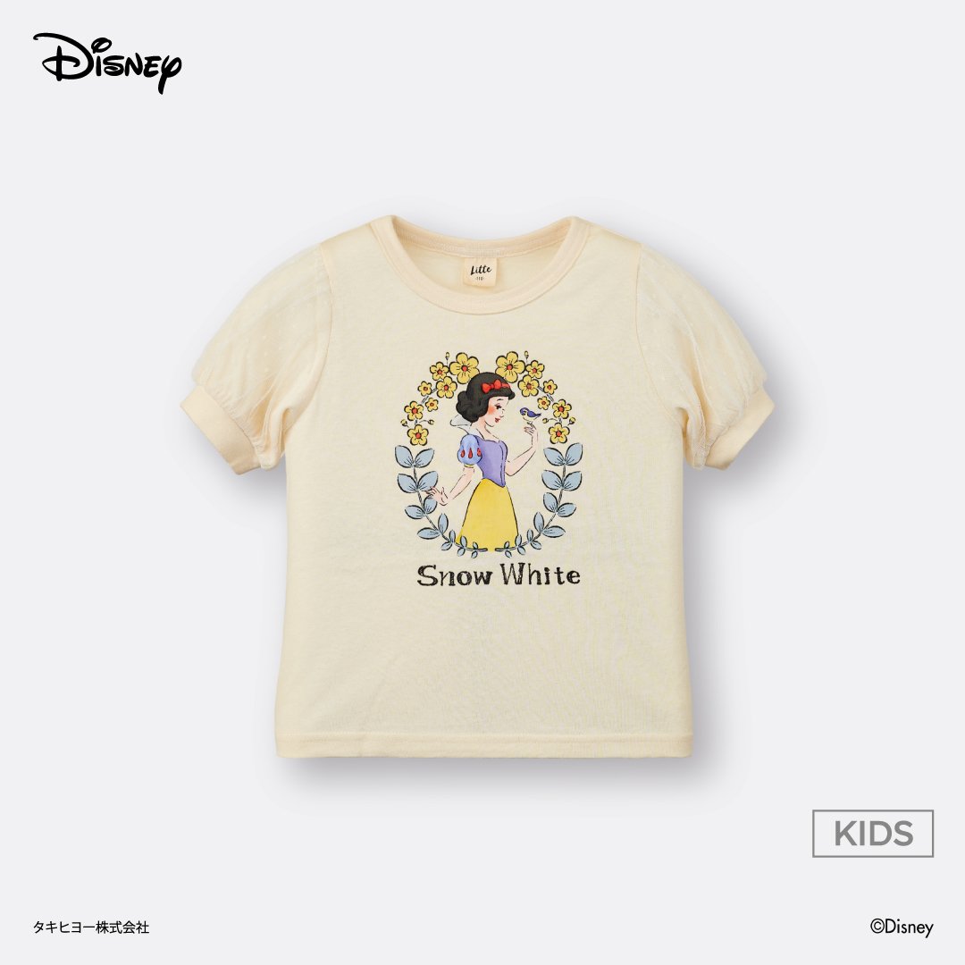 [DISNEY] Cream Puff Sleeve Snow White Floral Graphic T-Shirt Kids (Size 90-100)
