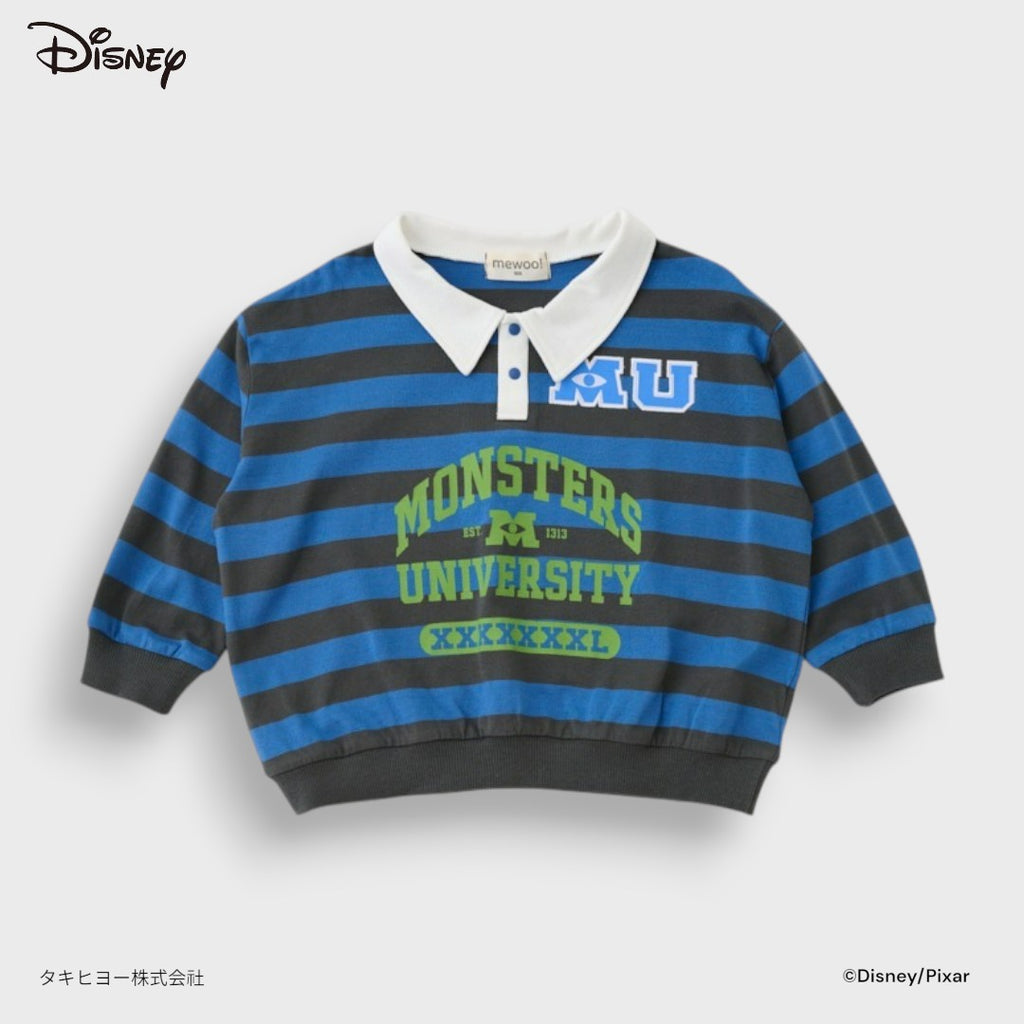 KIDS DISNEY PIXAR MONSTERS UNIVERSITY STRIPED COLLAR SWEATSHIRT – BLUE & BLACK LONG SLEEVE TOP (110CM-130CM)