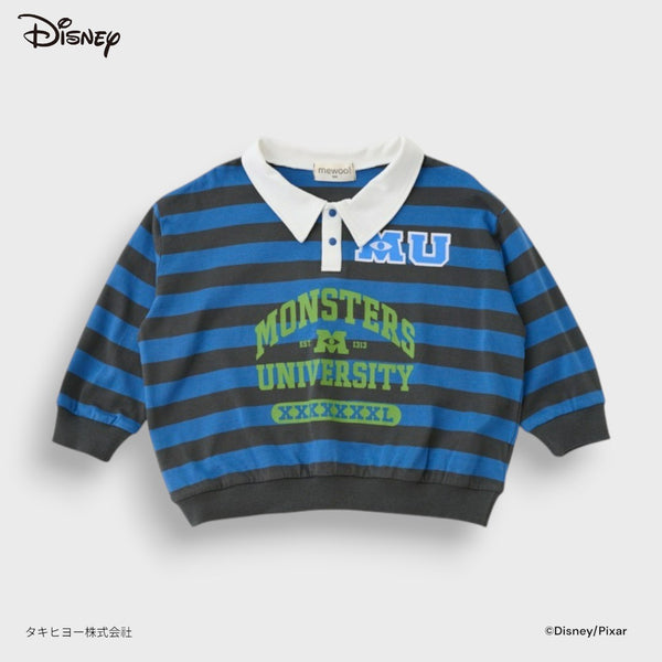 KIDS DISNEY PIXAR MONSTERS UNIVERSITY STRIPED COLLAR SWEATSHIRT – BLUE & BLACK LONG SLEEVE TOP (90CM-100CM)