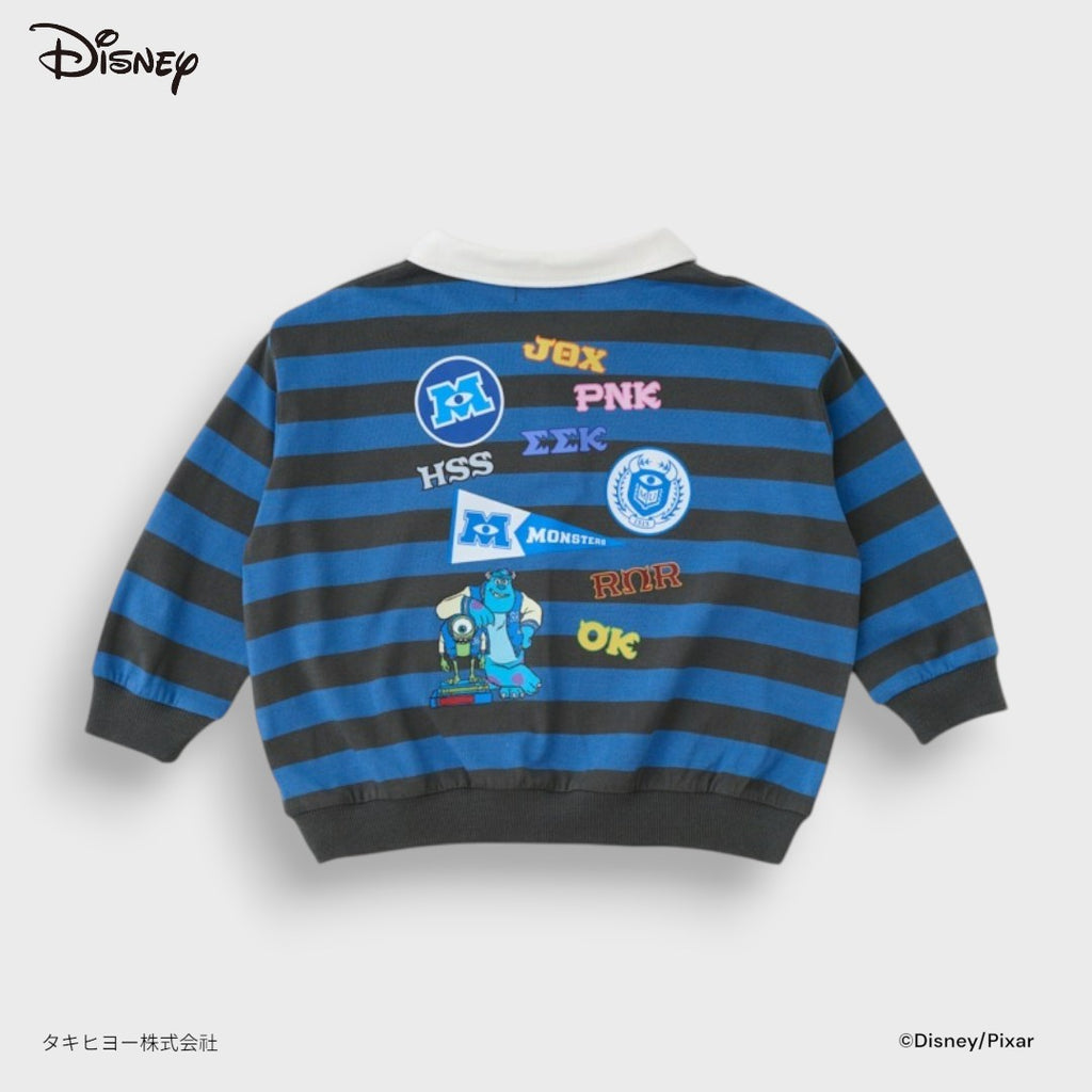 KIDS DISNEY PIXAR MONSTERS UNIVERSITY STRIPED COLLAR SWEATSHIRT – BLUE & BLACK LONG SLEEVE TOP (90CM-100CM)