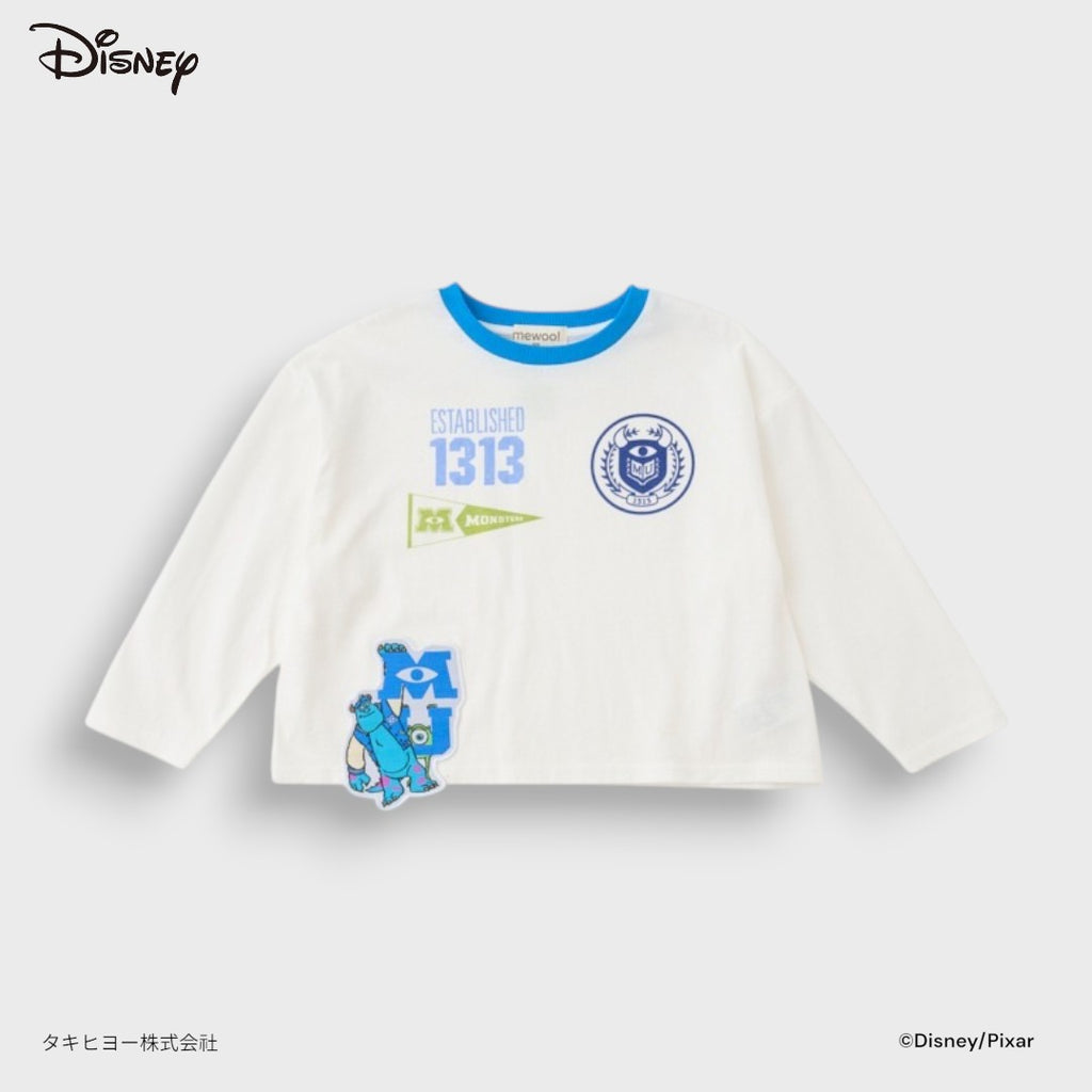 KIDS DISNEY PIXAR MONSTERS UNIVERSITY LONG SLEEVE T-SHIRT – WHITE GRAPHIC TOP WITH SULLEY & MIKE (110CM-130CM)