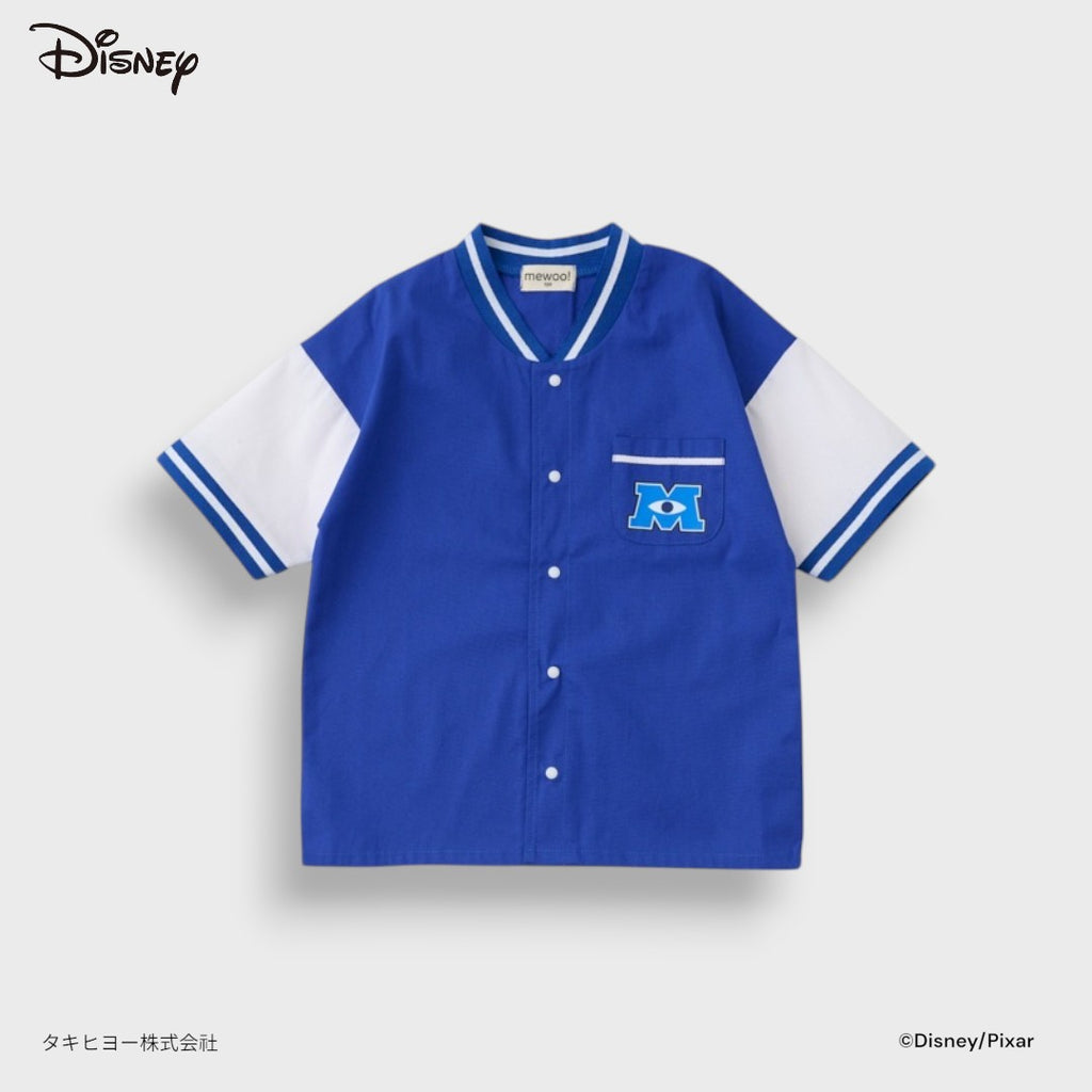 KIDS DISNEY PIXAR MONSTERS UNIVERSITY BASEBALL SHIRT – BLUE SHORT SLEEVE BUTTON-UP TOP