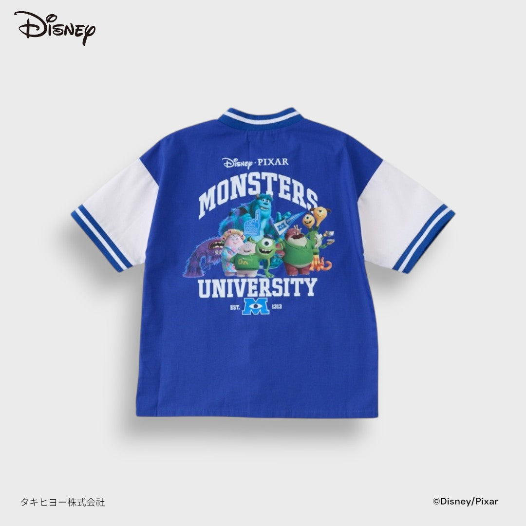 KIDS DISNEY PIXAR MONSTERS UNIVERSITY BASEBALL SHIRT – BLUE SHORT SLEEVE BUTTON-UP TOP