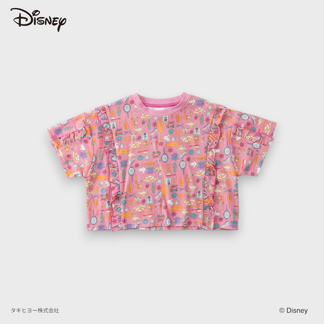 DISNEY PRINCESS T-SHIRT – PINK FAIRYTALE ICONS RUFFLE KIDS TEE (110CM-130CM)