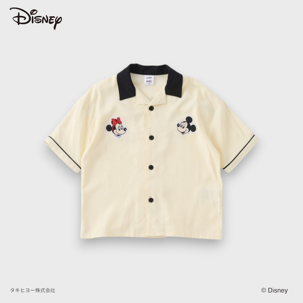 DISNEY MICKEY & MINNIE SHIRT – CREAM/TURQUOISE COLLARED BUTTON-UP KIDS SHIRT (90CM-100CM)