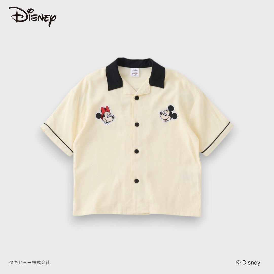 DISNEY MICKEY & MINNIE SHIRT – CREAM/TURQUOISE COLLARED BUTTON-UP KIDS SHIRT (90CM-100CM)