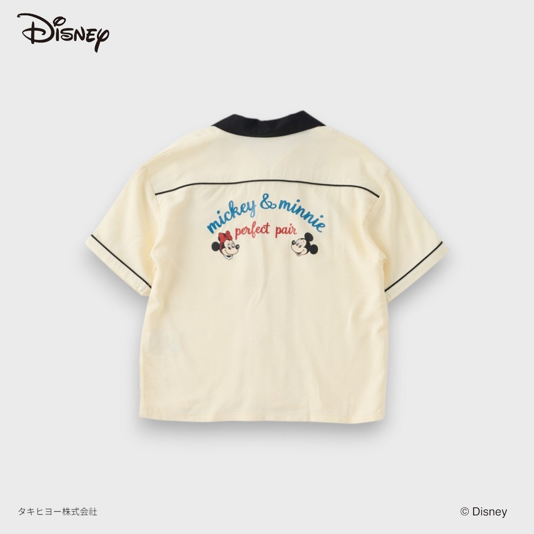 DISNEY MICKEY & MINNIE SHIRT – CREAM/TURQUOISE COLLARED BUTTON-UP KIDS SHIRT (90CM-100CM)