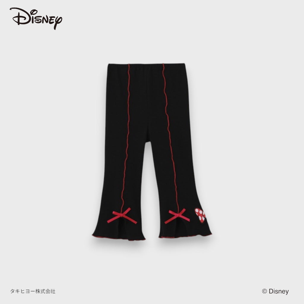 KIDS DISNEY MINNIE MOUSE FLARE LEGGINGS – BLACK RIBBED PANTS WITH RED BOW DETAIL (90CM-100CM)
