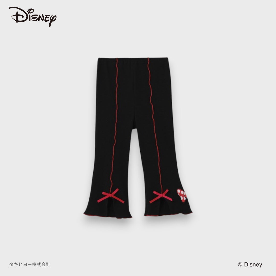 KIDS DISNEY MINNIE MOUSE FLARE LEGGINGS – BLACK RIBBED PANTS WITH RED BOW DETAIL (110CM-130CM)
