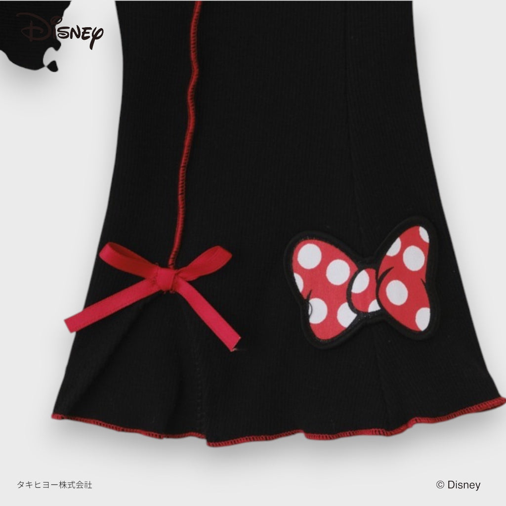 KIDS DISNEY MINNIE MOUSE FLARE LEGGINGS – BLACK RIBBED PANTS WITH RED BOW DETAIL (110CM-130CM)