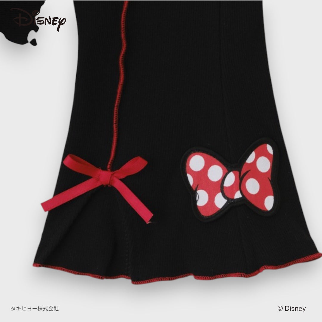 KIDS DISNEY MINNIE MOUSE FLARE LEGGINGS – BLACK RIBBED PANTS WITH RED BOW DETAIL (110CM-130CM)