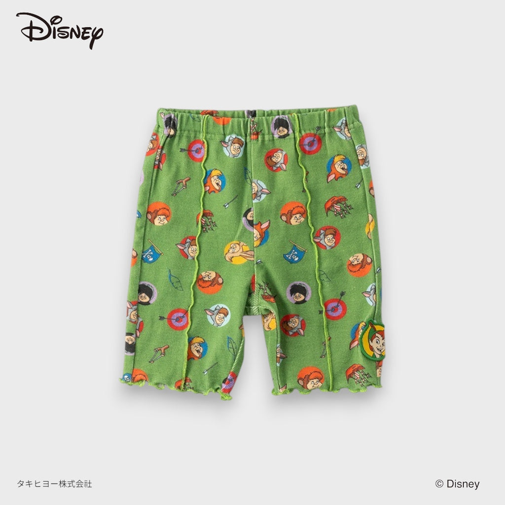 KIDS DISNEY PETER PAN BIKER SHORTS – GREEN RIBBED ALL-OVER CHARACTER PRINT SHORT LEGGINGS (110CM-130CM)