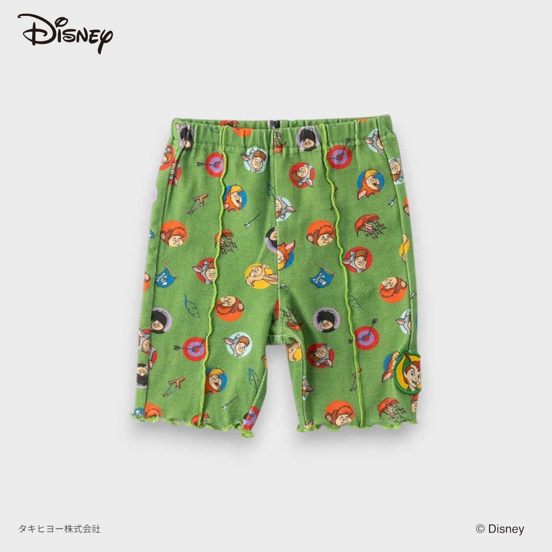 KIDS DISNEY PETER PAN BIKER SHORTS – GREEN RIBBED ALL-OVER CHARACTER PRINT SHORT LEGGINGS (110CM-130CM)