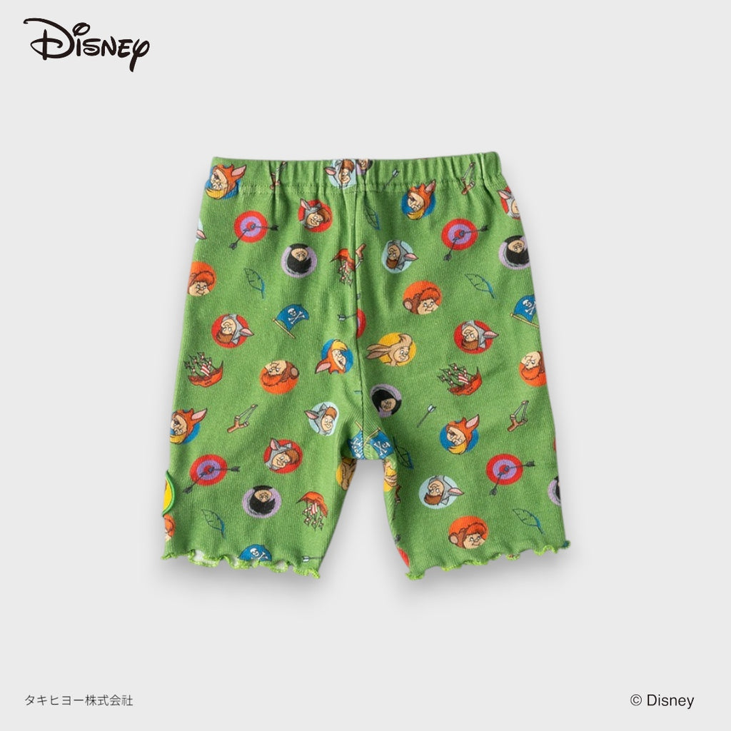 KIDS DISNEY PETER PAN BIKER SHORTS – GREEN RIBBED ALL-OVER CHARACTER PRINT SHORT LEGGINGS (110CM-130CM)