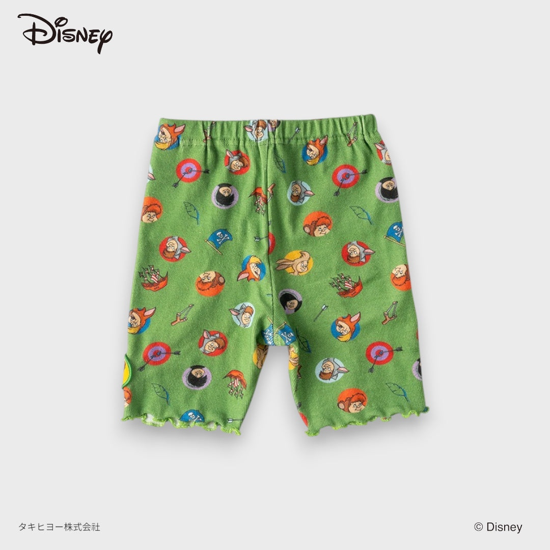 KIDS DISNEY PETER PAN BIKER SHORTS – GREEN RIBBED ALL-OVER CHARACTER PRINT SHORT LEGGINGS (90CM-100CM)