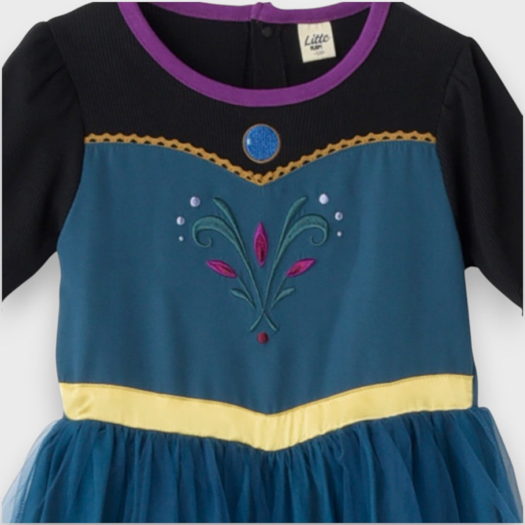 KIDS DISNEY ANNA PRINCESS DRESS – FROZEN INSPIRED BLUE PARTY DRESS WITH TULLE SKIRT (90CM-100CM)