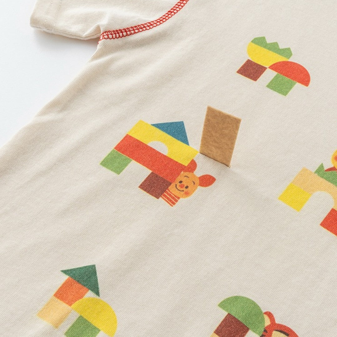 DISNEY WINNIE THE POOH T-SHIRT – CREAM COLORFUL BLOCK GRAPHIC KIDS TEE (110CM-130CM)