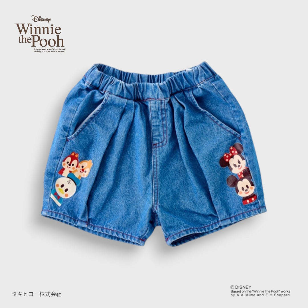 DISNEY MICKEY & FRIENDS SHORTS – BLUE DENIM CHARACTER GRAPHIC KIDS SHORTS (110CM-130CM)