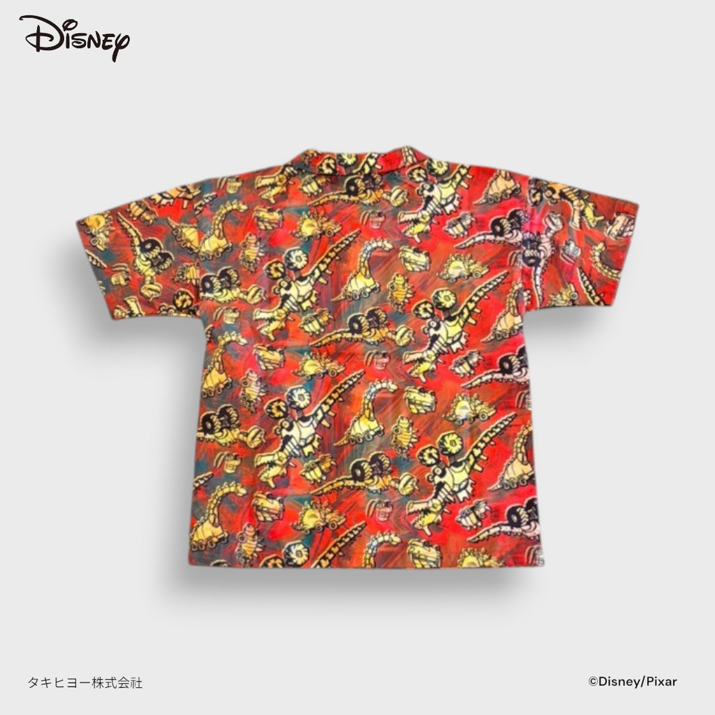 Kids (Size 110-130) Kids Disney Pixar Dino Park Hawaiian Shirt – Orange All-Over Dinosaur Print Button-Up Top