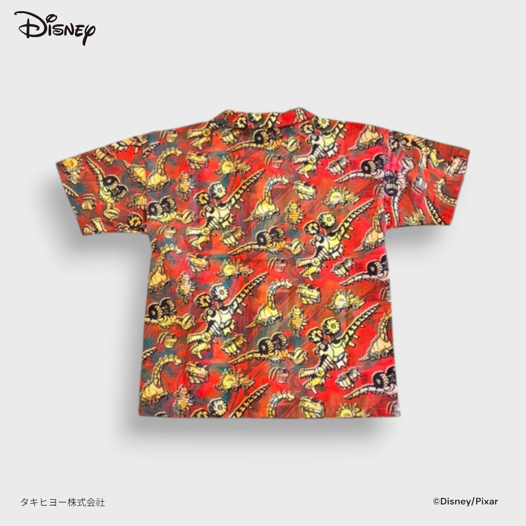 Kids (Size 110-130) Kids Disney Pixar Dino Park Hawaiian Shirt – Orange All-Over Dinosaur Print Button-Up Top