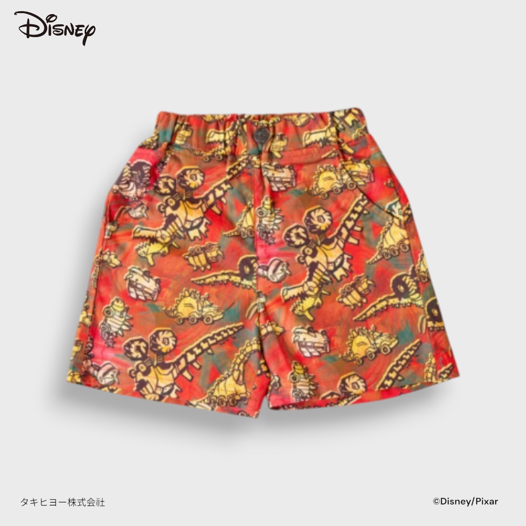 Kids (Size 110-130) Kids Disney Pixar Dino Park Shorts – Orange All-Over Dinosaur Print Summer Bottoms