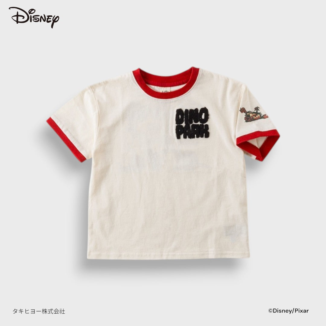 Kids (Size 110-130) Disney Pixar Cars Dino Park Ringer T-Shirt White With Red Trim And Back Graphic Print