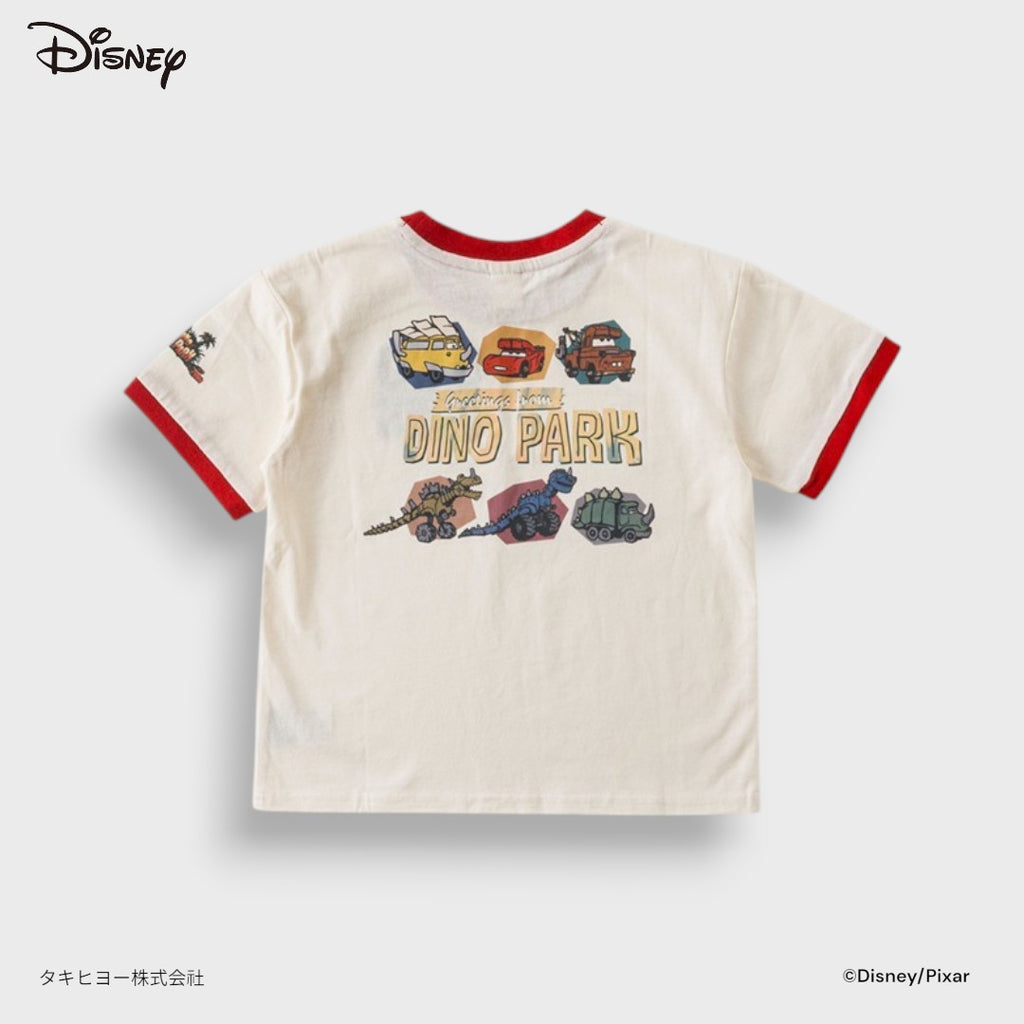 Kids (Size 110-130) Disney Pixar Cars Dino Park Ringer T-Shirt White With Red Trim And Back Graphic Print