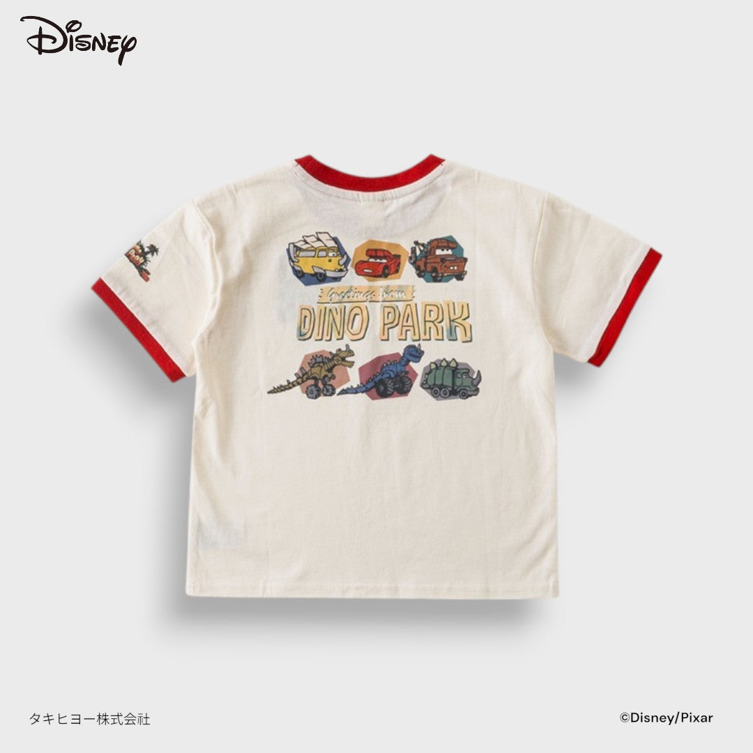 Kids (Size 110-130) Disney Pixar Cars Dino Park Ringer T-Shirt White With Red Trim And Back Graphic Print