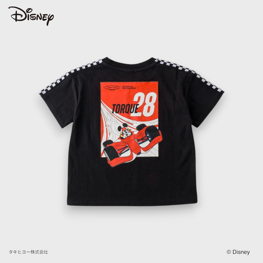 Kids (Size 110-130) Disney Mickey Mouse Kids Red Racing T-Shirt Checkerboard Shoulder Graphic Tee