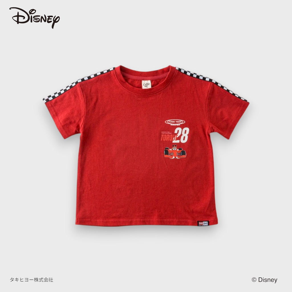 Kids (Size 110-130) Disney Mickey Mouse Kids Red Racing T-Shirt Checkerboard Shoulder Graphic Tee