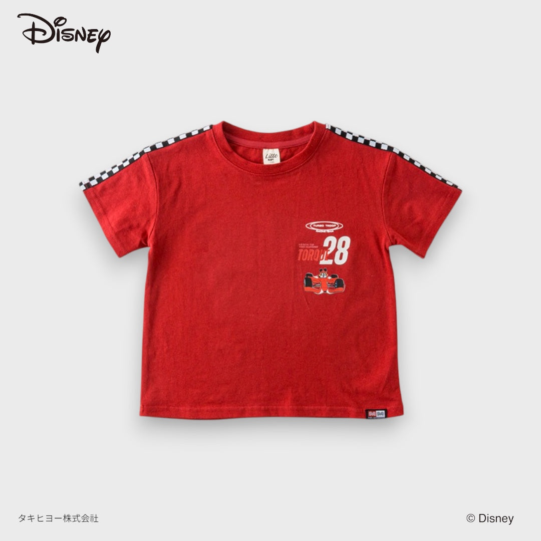 Kids (Size 110-130) Disney Mickey Mouse Kids Red Racing T-Shirt Checkerboard Shoulder Graphic Tee