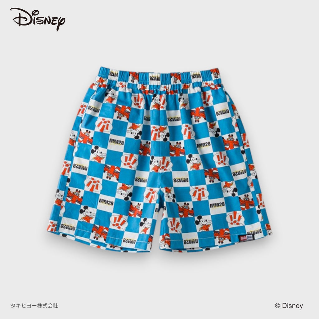 Kids (Size110-130) Mickey Mouse Checkered Shorts – All-Over Print Summer Shorts