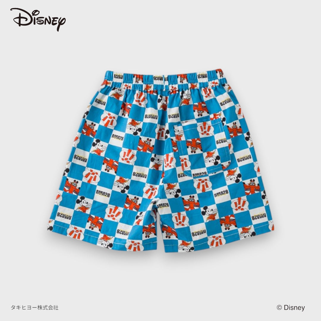 Kids (Size110-130) Mickey Mouse Checkered Shorts – All-Over Print Summer Shorts