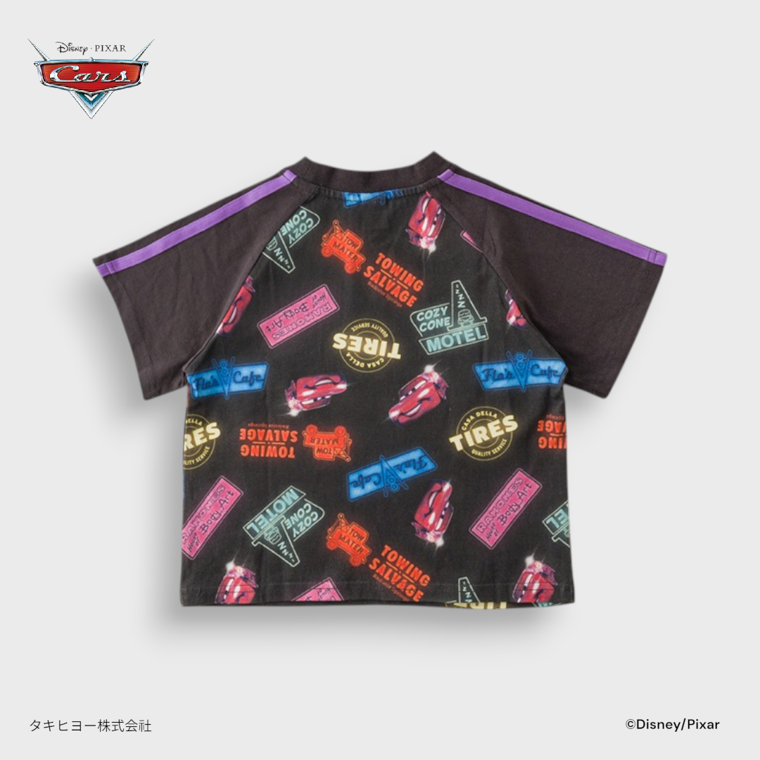 Kids (Size 110-130) Disney Pixar Cars T-shirt – Black Neon Sign All-over Print