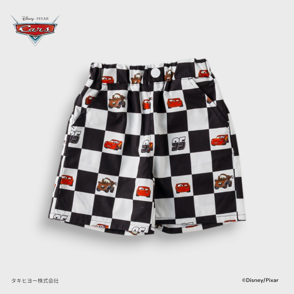 Kids (Size 110-130) Disney Pixar Cars Shorts – Black & White Checkered Racing Shorts
