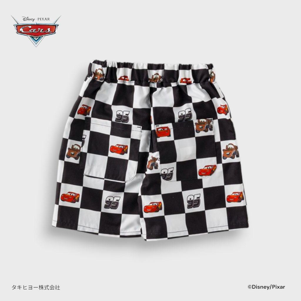 Kids (Size 110-130) Disney Pixar Cars Shorts – Black & White Checkered Racing Shorts