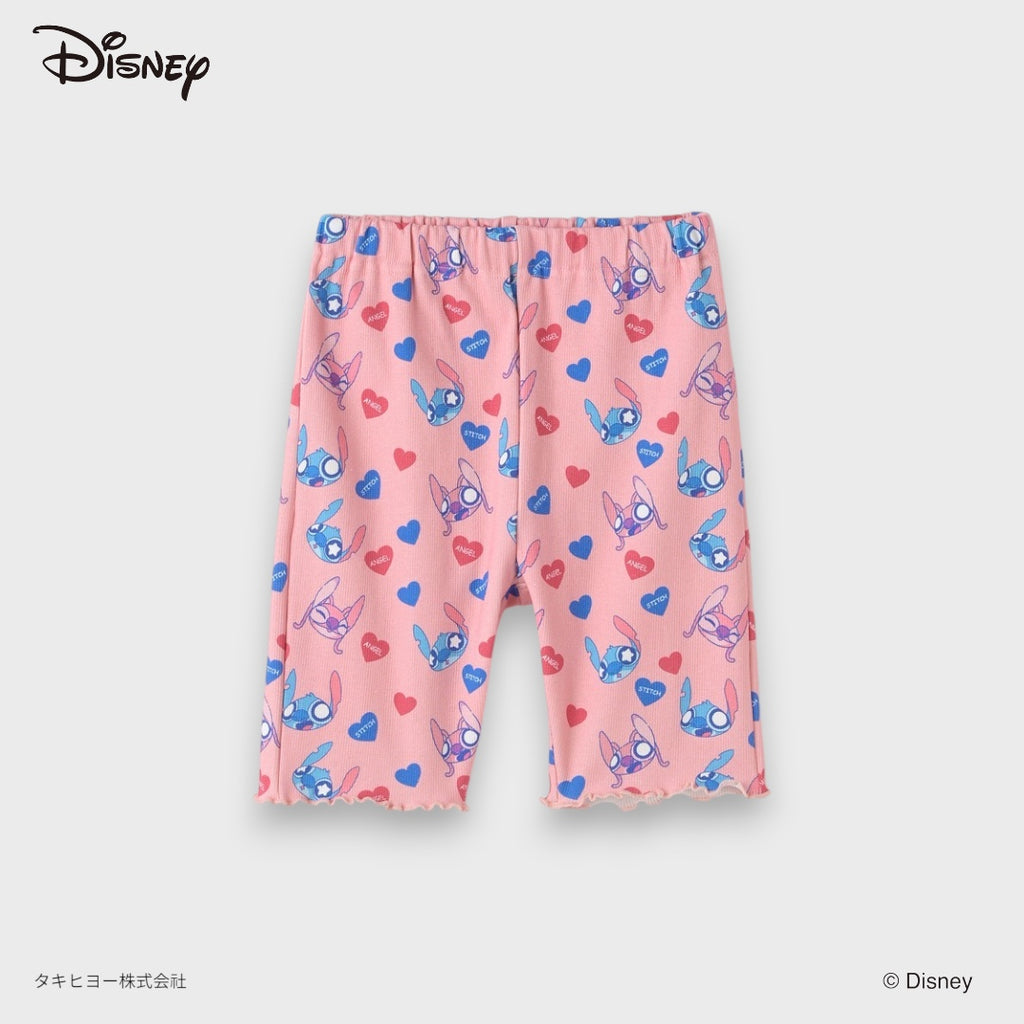 Kids (Size 110-130) Disney Stitch & Angel Biker Shorts – Pink Ribbed All-Over Print Short Leggings