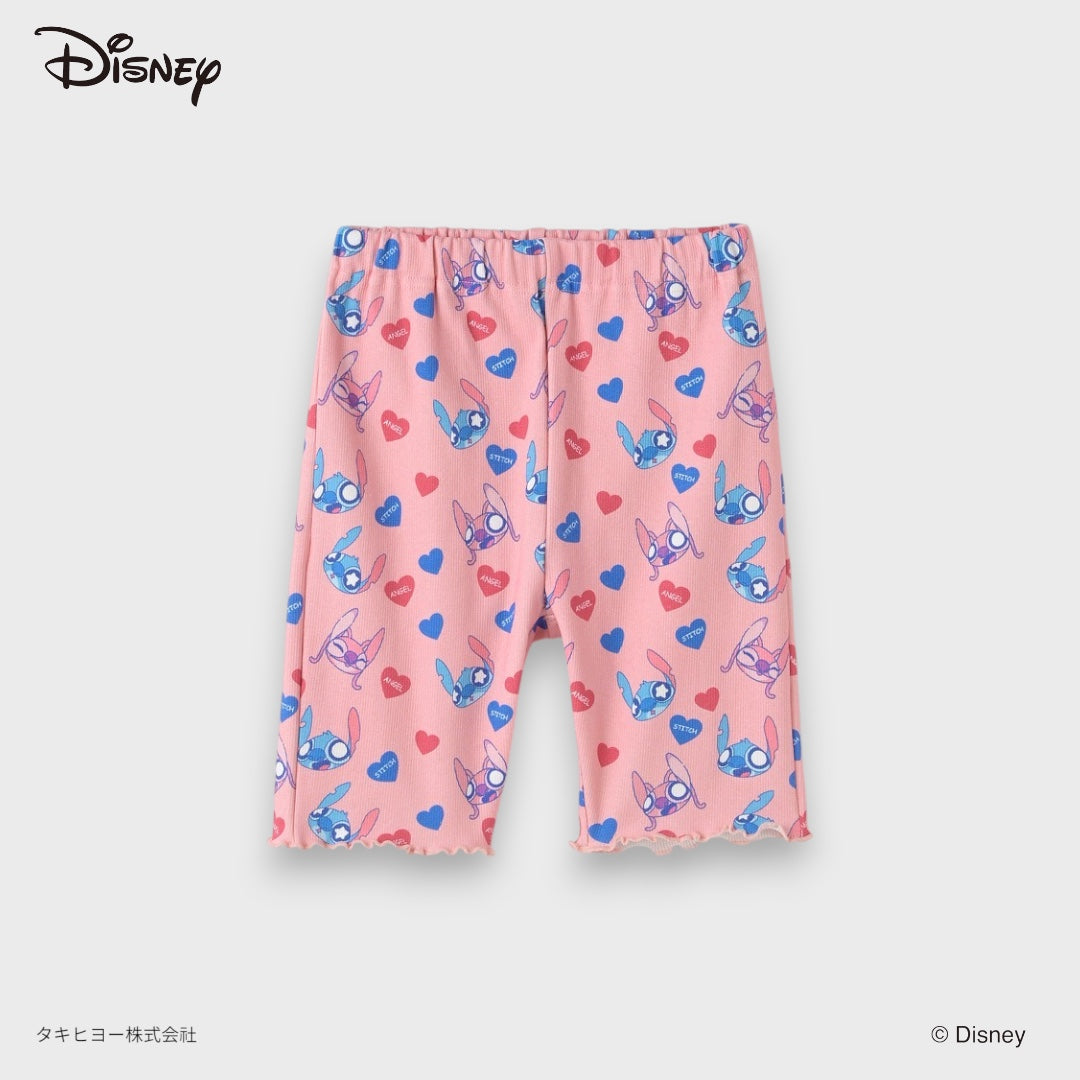 Kids (Size 110-130) Disney Stitch & Angel Biker Shorts – Pink Ribbed All-Over Print Short Leggings