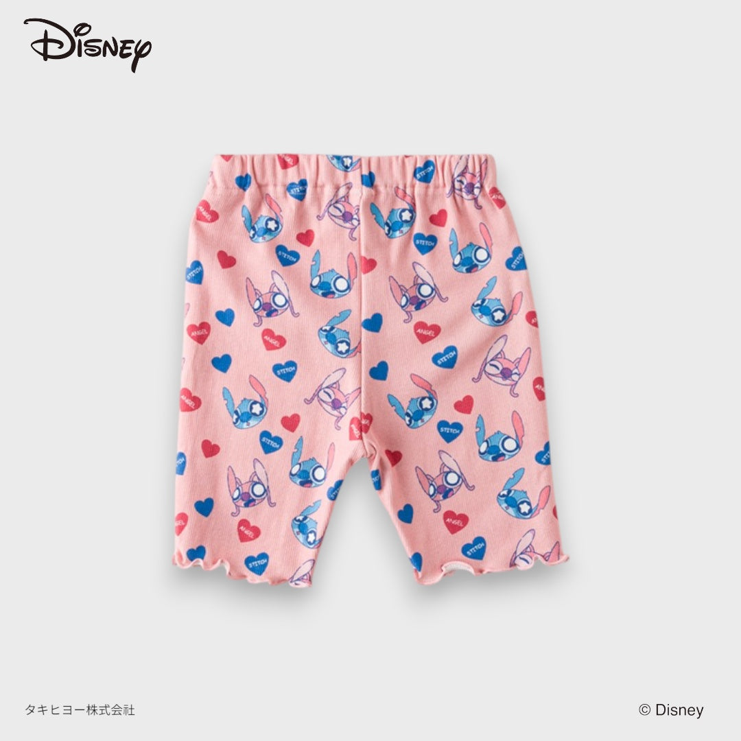 Kids (Size 110-130) Disney Stitch & Angel Biker Shorts – Pink Ribbed All-Over Print Short Leggings