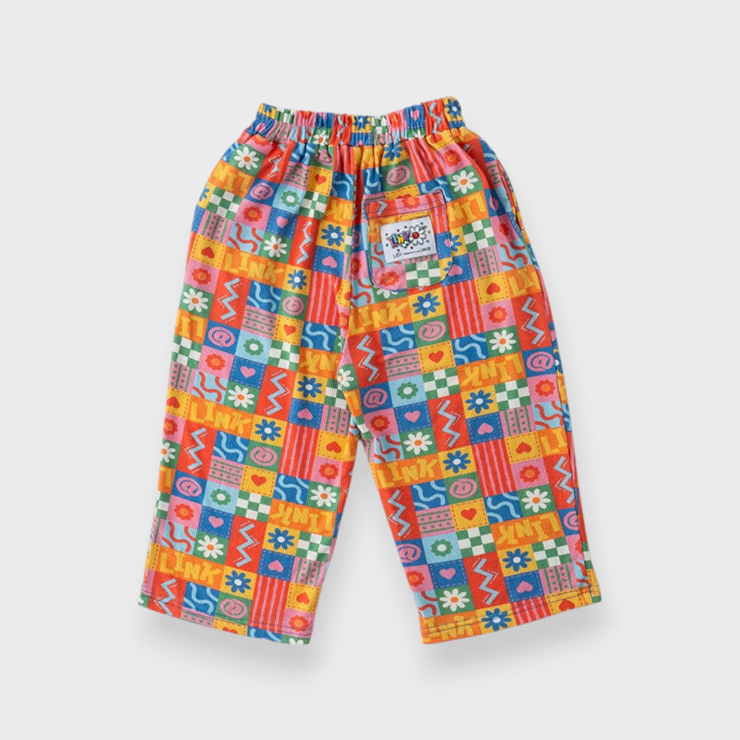 AT GRAPHIC PATCHWORK PRINT PANTS (90CM-100CM)