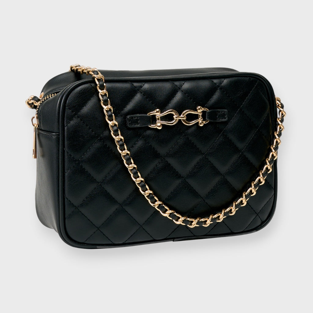 LADIES QUILTED CHAIN SHOULDER BAG GOLD