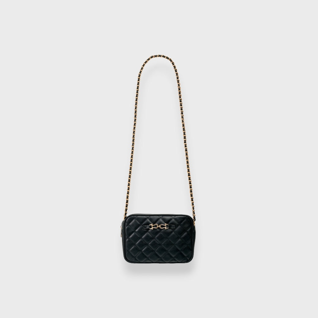 LADIES QUILTED CHAIN SHOULDER BAG GOLD