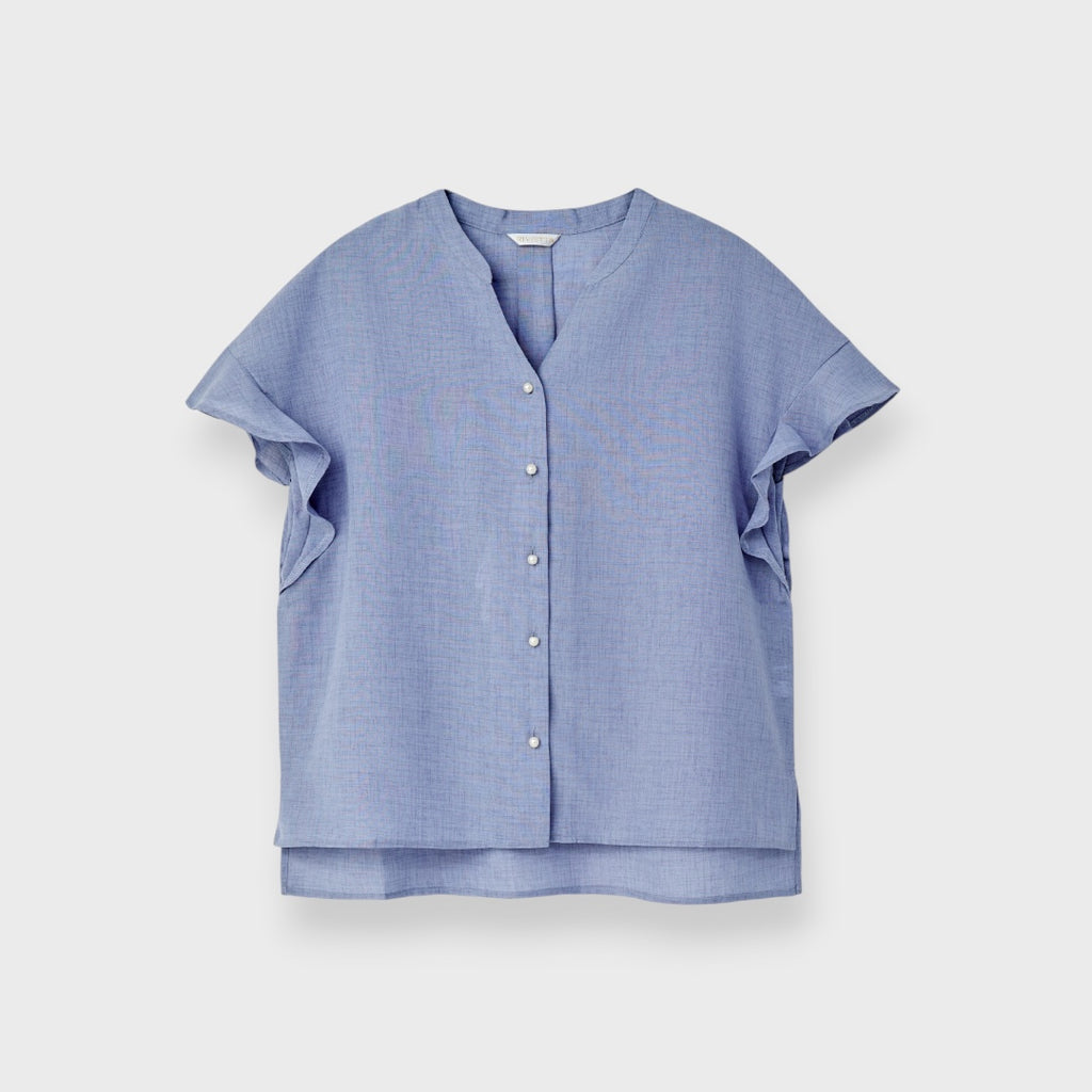 LADIES LINEN-LIKE RUFFLE SLEEVE BLOUSE