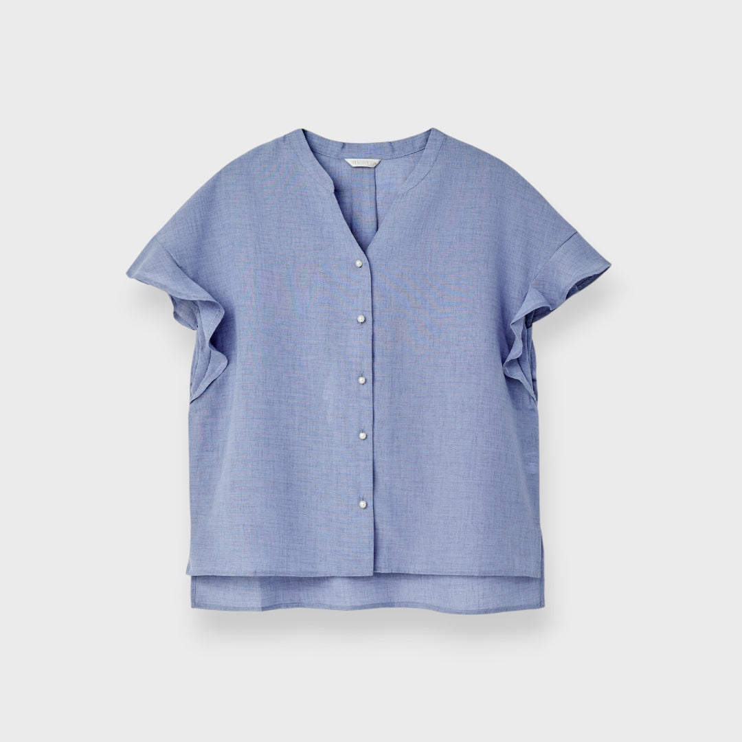 LADIES LINEN-LIKE RUFFLE SLEEVE BLOUSE